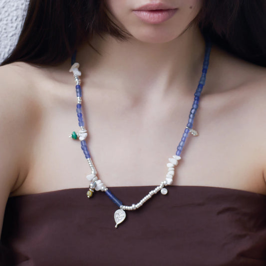 EnSage Blue Glass Bead & Shell Necklace