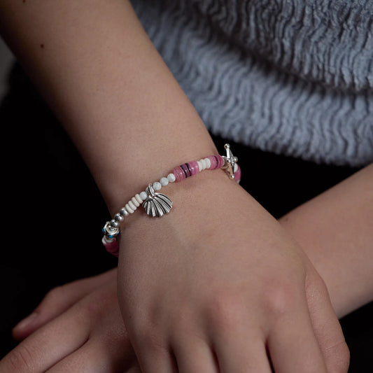 EnSage Dyed Shell & Silver Beaded Bracelet