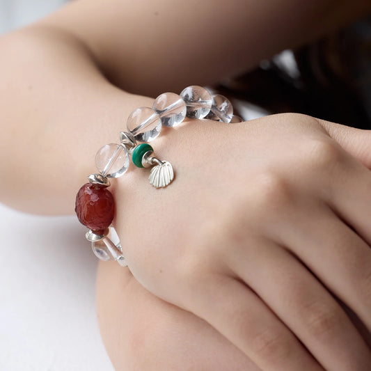 EnSage Natural Clear Quartz Shell Bracelet