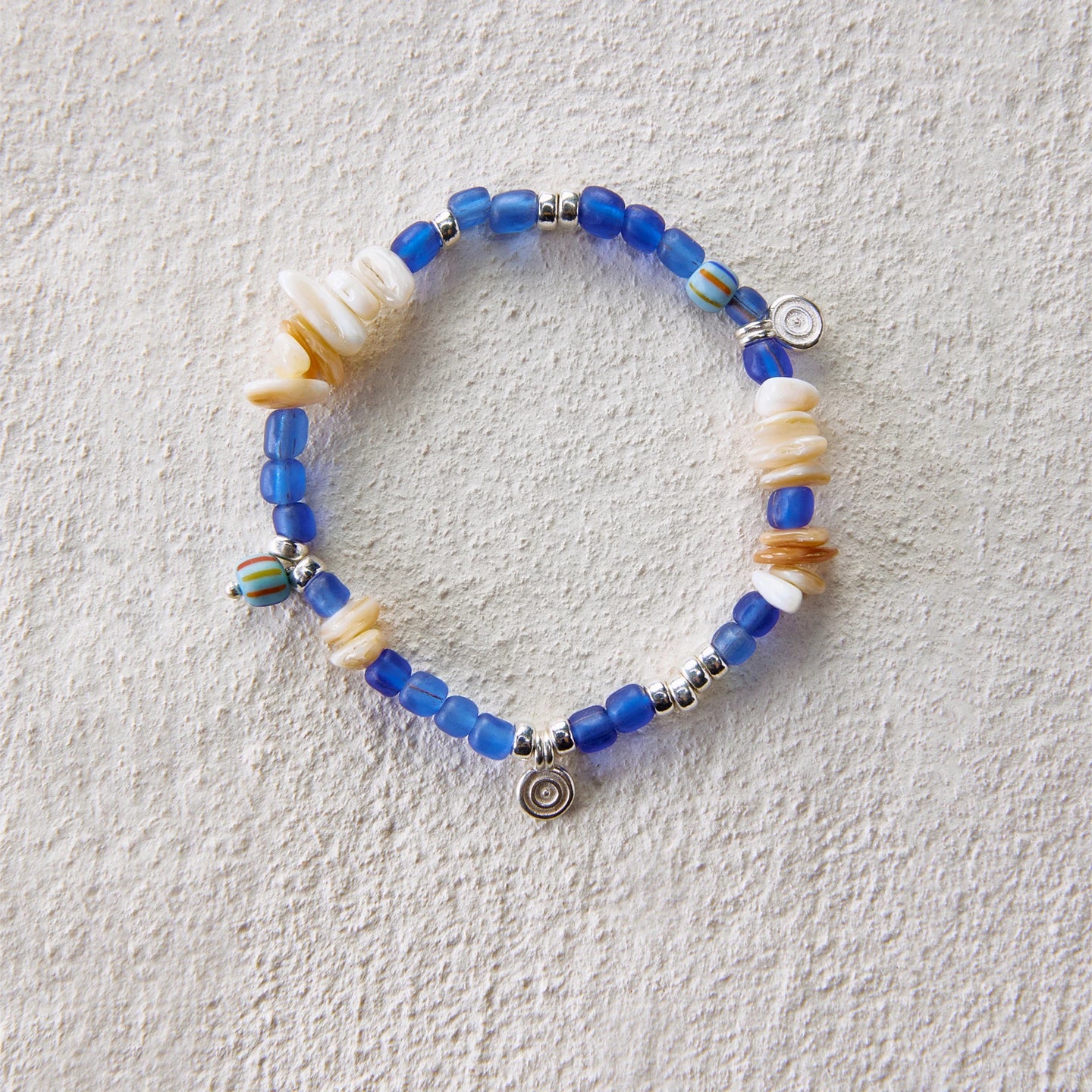 Ethnic-style blue bracelet with Loulan ancient beads, shell pieces, and colorful glass beads