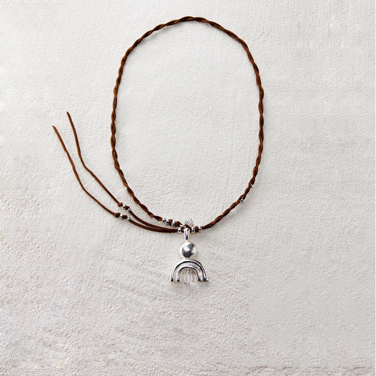 925 silver amulet necklace featuring crescent motif and white crystal