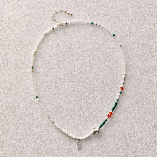EnSage Mixed Bead Necklace - 925 Sterling Silver Handmade Necklace