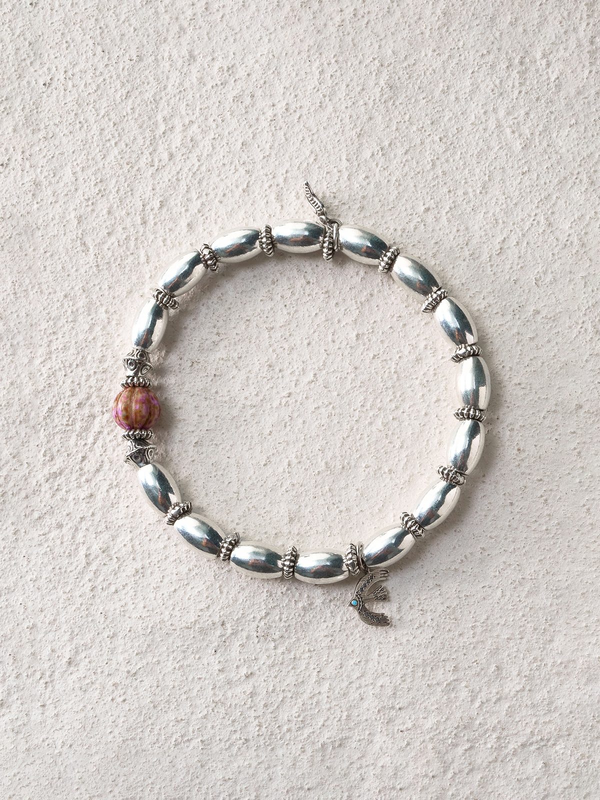 Spirit Feather Silver Bead Bracelet