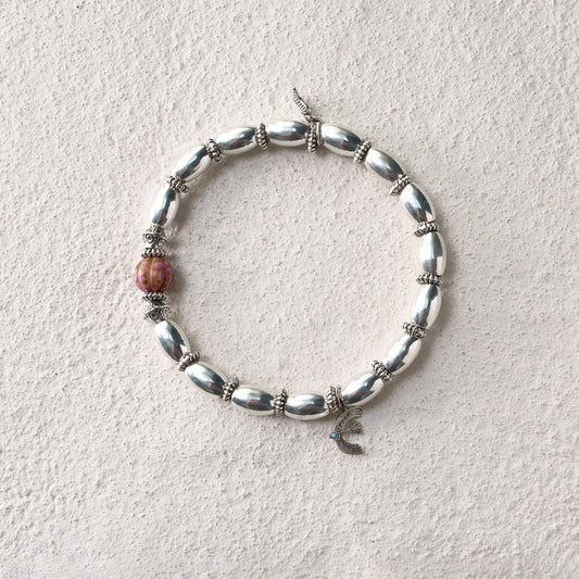 Spirit Feather Silver Bead Bracelet