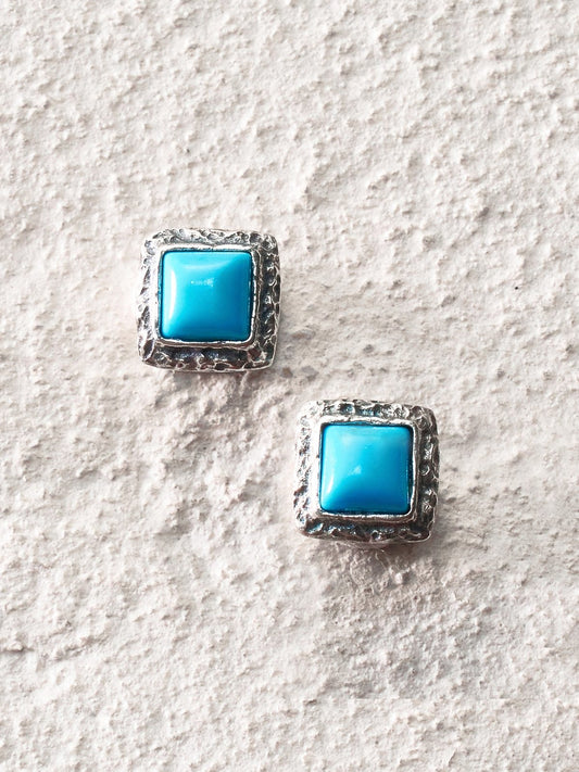 Small Turquoise Square Bead Stud Earrings