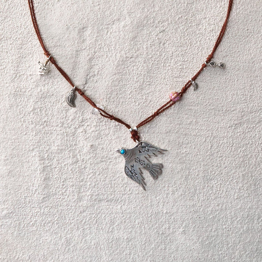Azure Spirit Bird Cord Necklace