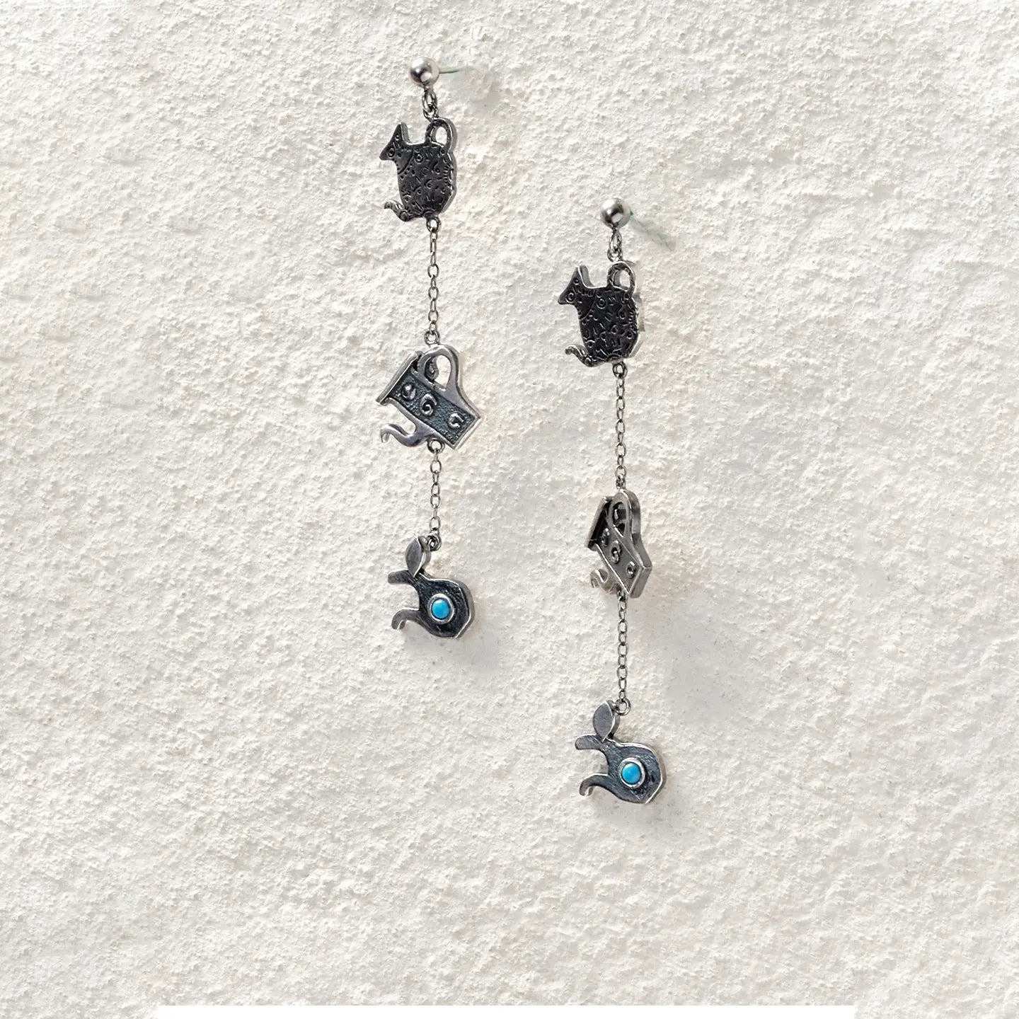 ensage-tokyo-song-of-three-vessels-dangling-earrings-925-sterling-silver-turquoise-nomadic-art-jewelry