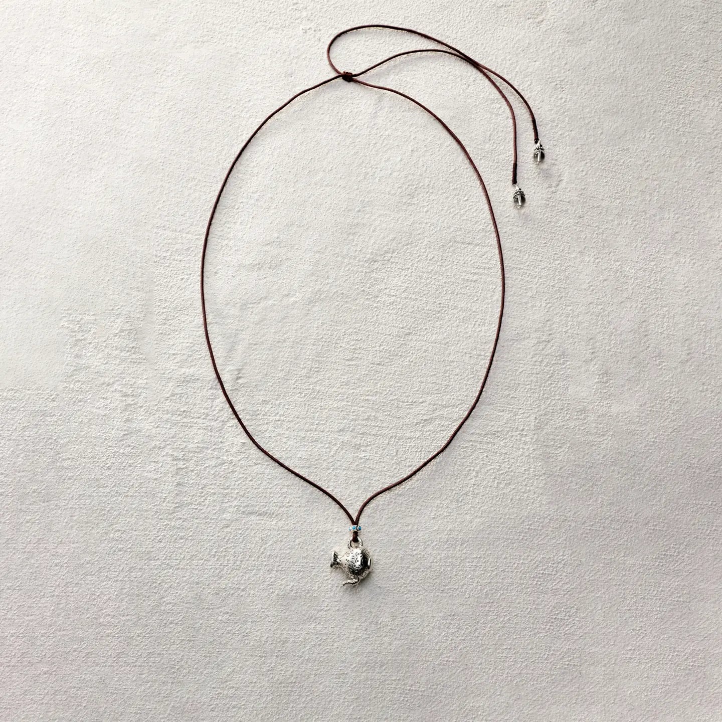 ensage-tokyo-nomads-flask-necklace-925-sterling-silver-etched-vessel-pendant-clear-quartz-charms-brown-cord