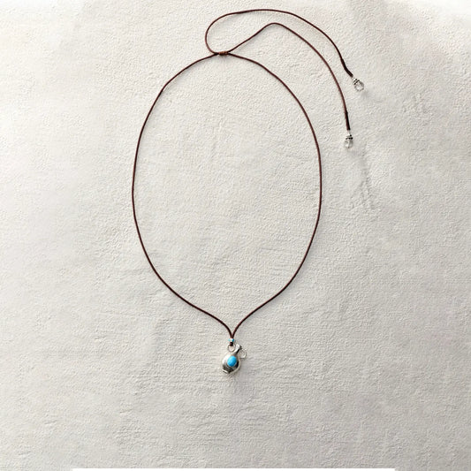 ensage-tokyo-spirit-vessel-necklace-polished-925-sterling-silver-flask-pendant-oval-turquoise-inlay-clear-quartz