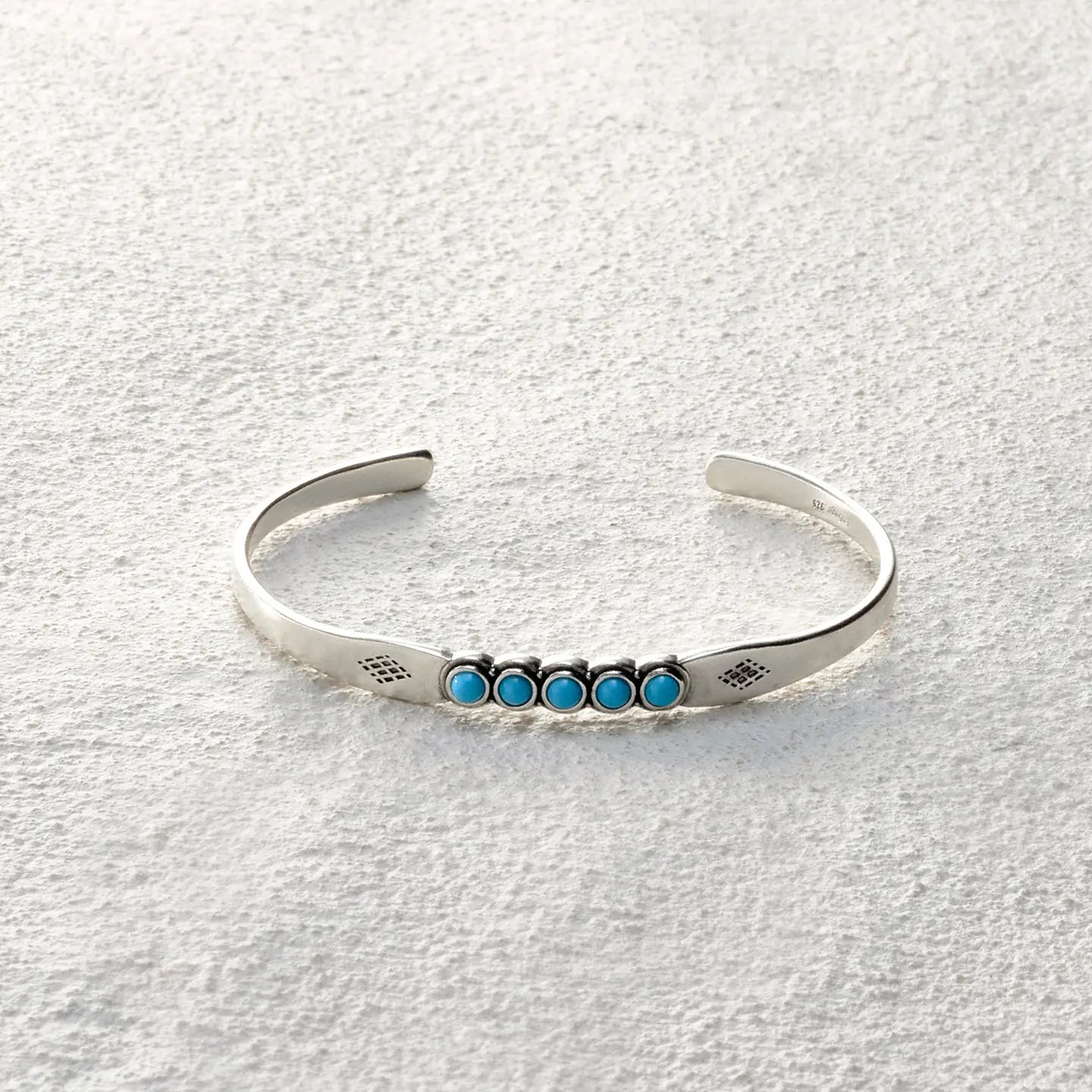 ensage-tokyo-starline-cuff-925-sterling-silver-five-turquoise-inlays-geometric-engraving