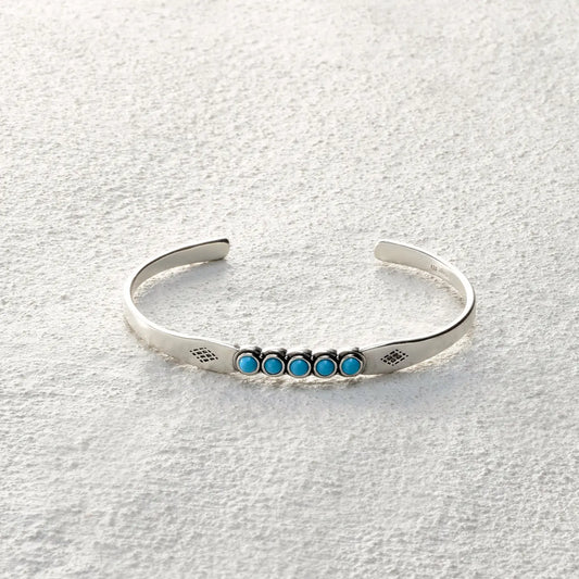 ensage-tokyo-starline-cuff-925-sterling-silver-five-turquoise-inlays-geometric-engraving