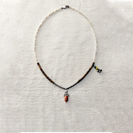 ensage-tokyo-trace-of-the-sun-necklace-white-shell-tiger-eye-oxidized-silver-agate-pendant-turquoise-charm