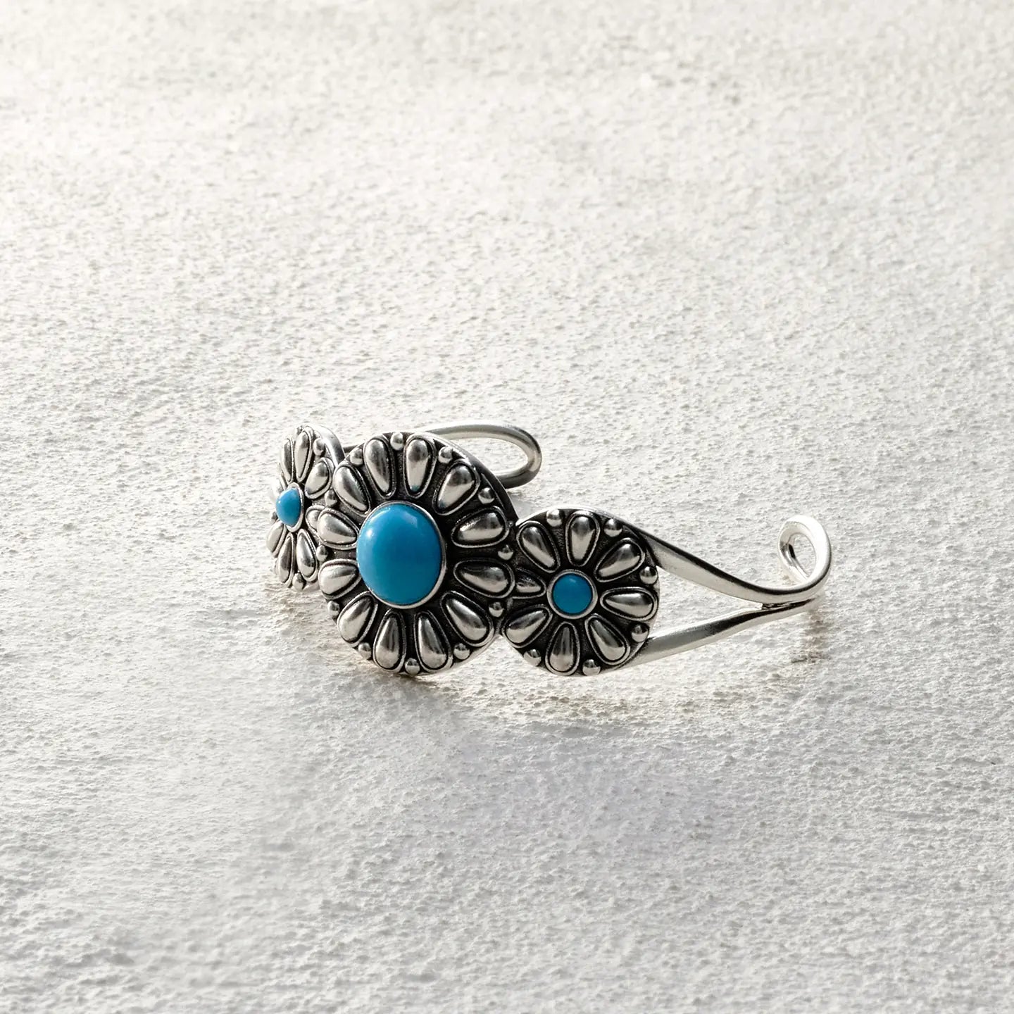 ensage-tokyo-triple-sun-cuff-925-sterling-silver-three-sunflower-motifs-turquoise-inlay