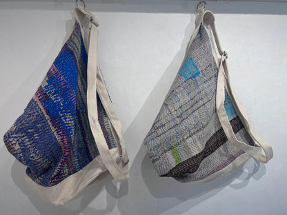 Patchwork sling bag crafted with traditional Kantha embroidery technique