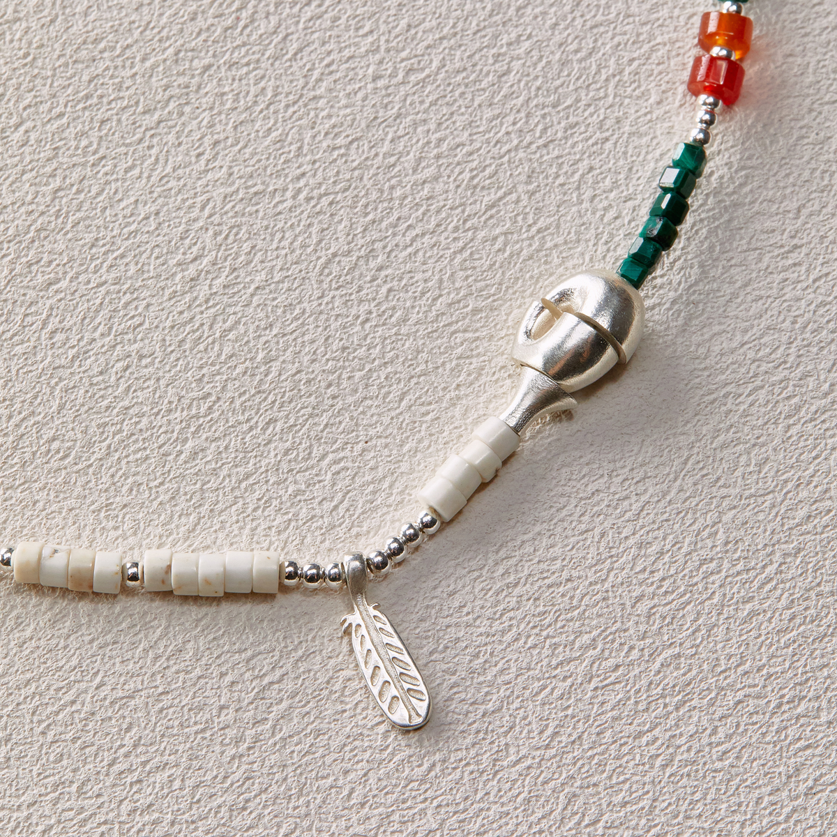 EnSage Mixed Bead Necklace - side view - 925 Sterling Silver Necklace