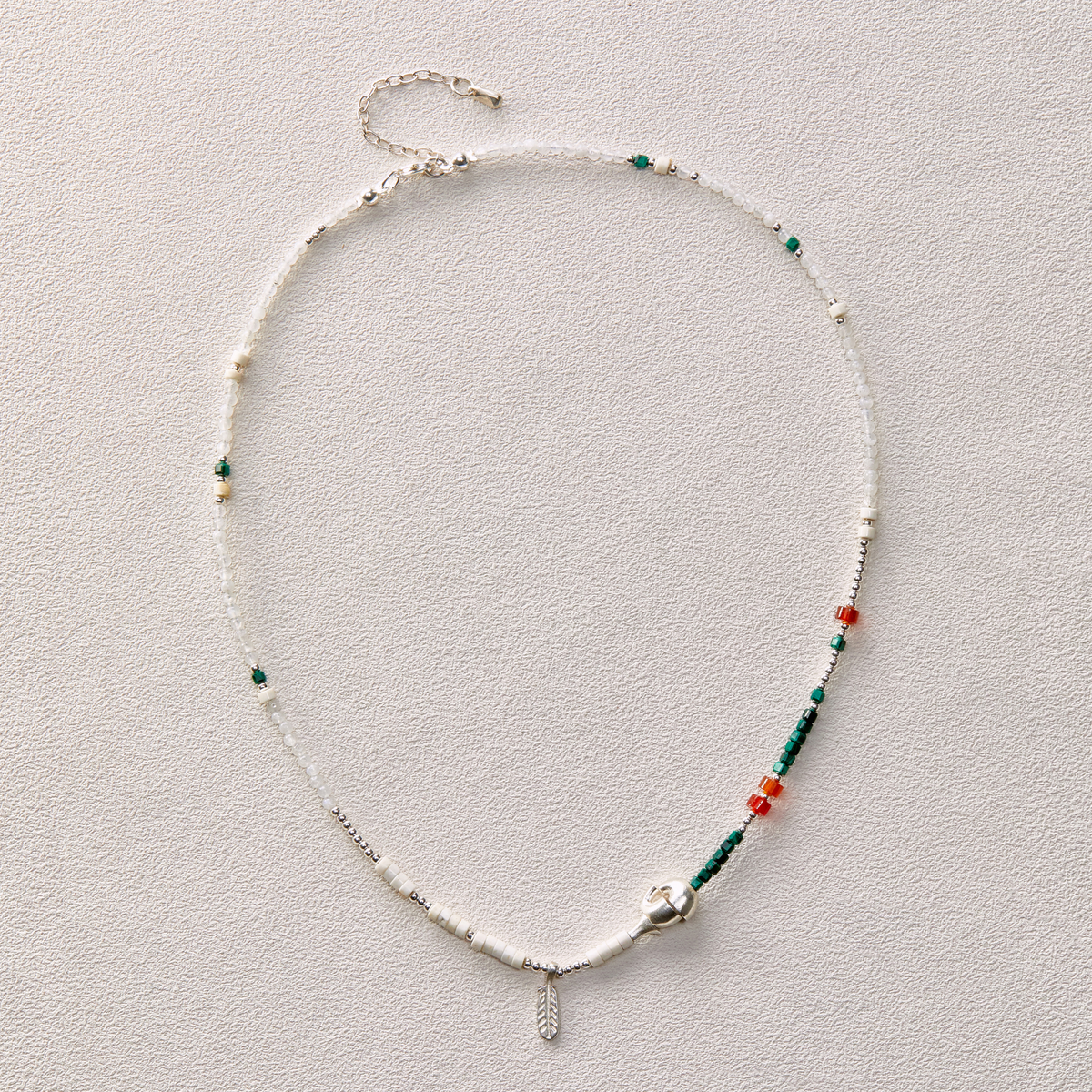 EnSage Mixed Bead Necklace - 925 Sterling Silver Handmade Necklace