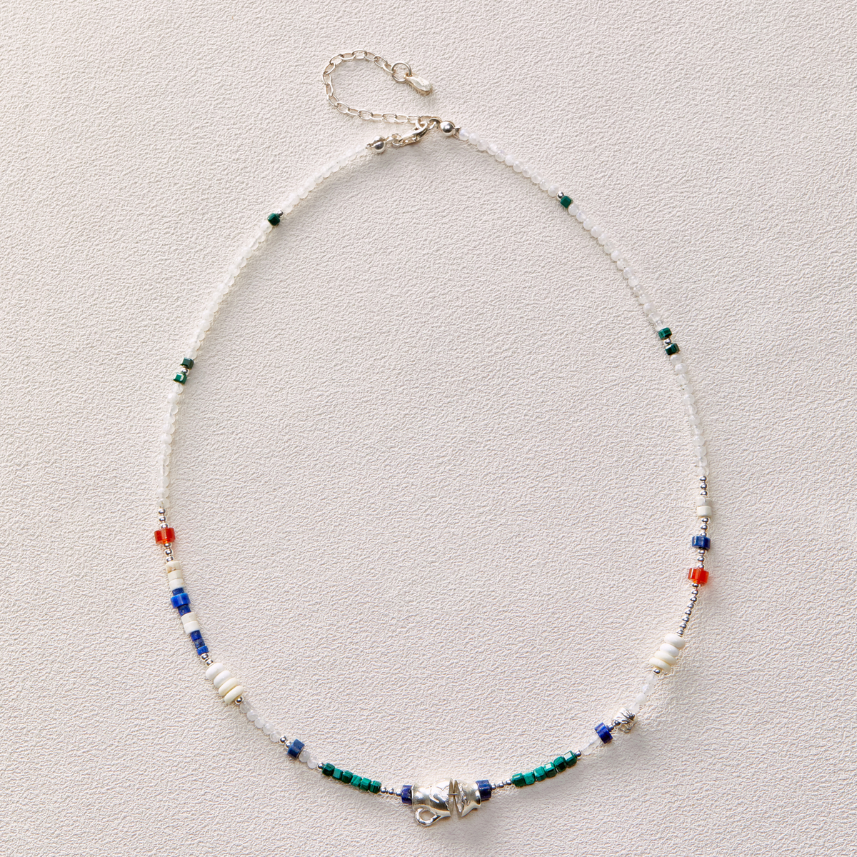 EnSage Mixed Bead Necklace - 925 Sterling Silver Handmade Necklace