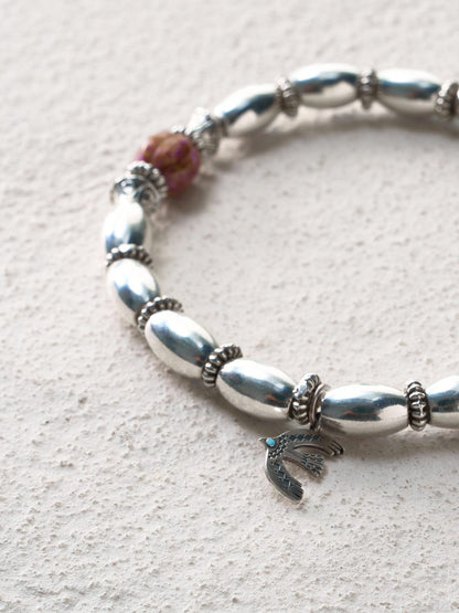 Spirit Feather Silver Bead Bracelet