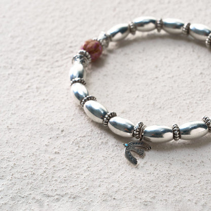 Spirit Feather Silver Bead Bracelet