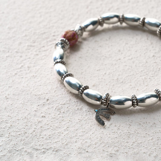 Spirit Feather Silver Bead Bracelet
