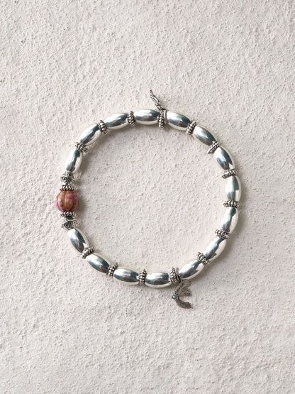 Spirit Feather Silver Bead Bracelet