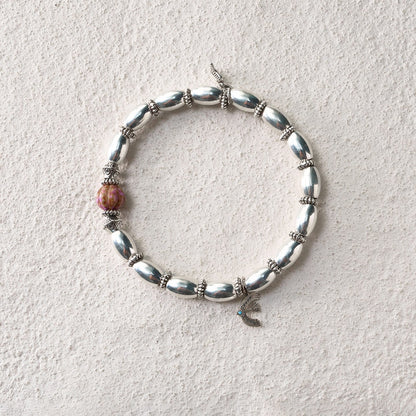 Spirit Feather Silver Bead Bracelet