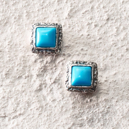 Small Turquoise Square Bead Stud Earrings