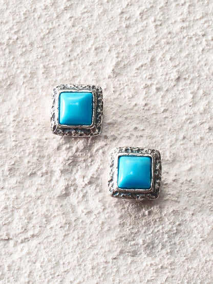 Small Turquoise Square Bead Stud Earrings