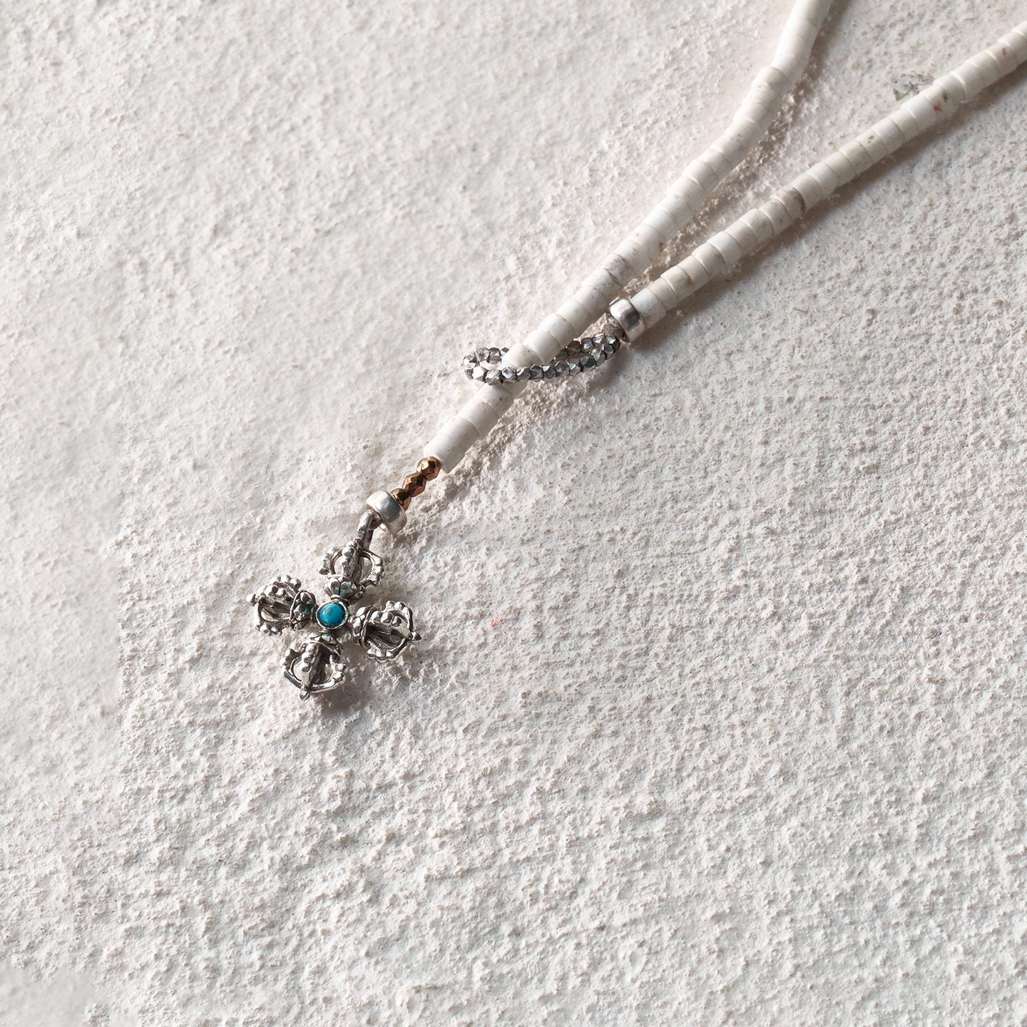 White Turquoise Cross Vajra Necklace