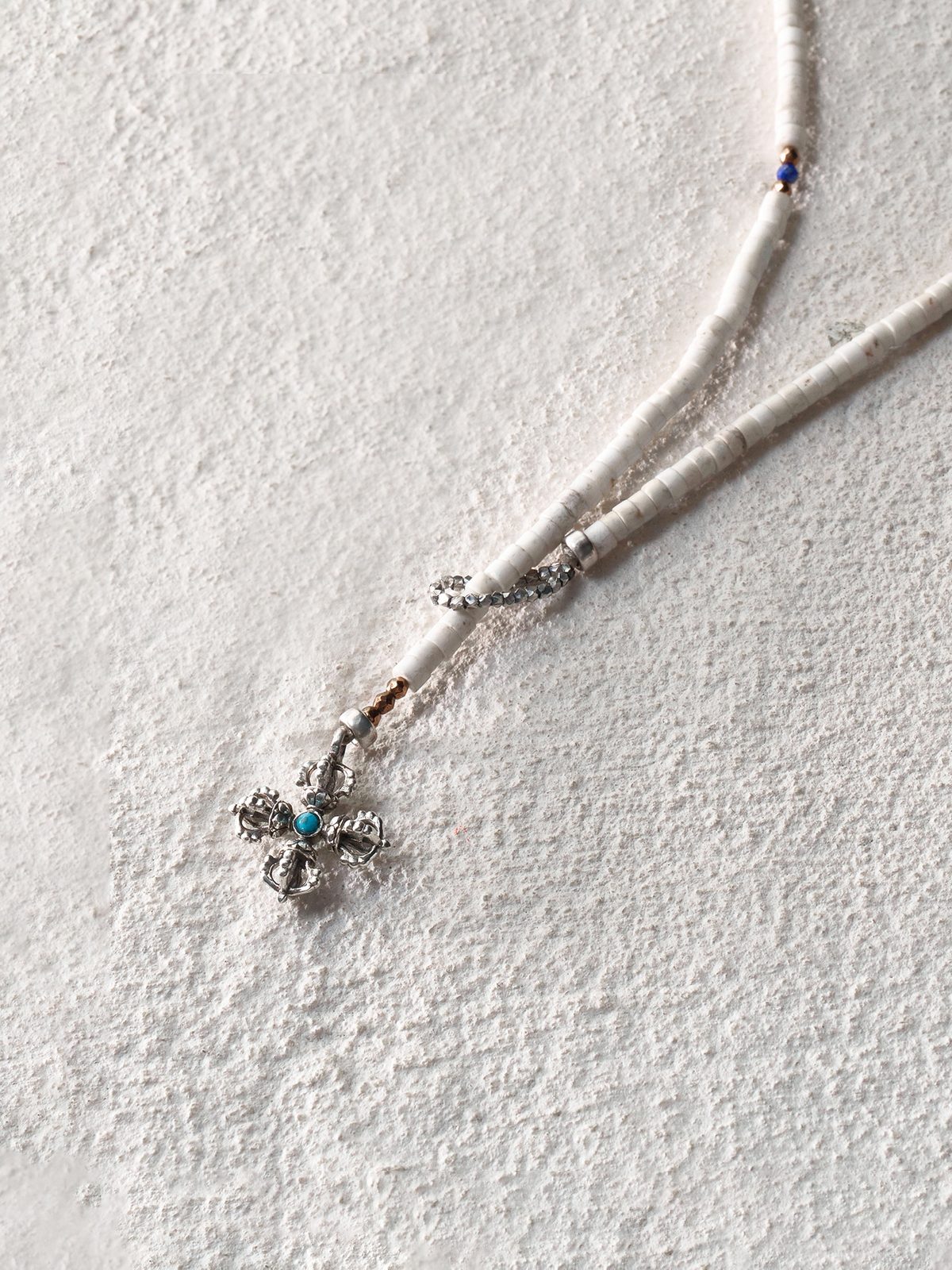 White Turquoise Cross Vajra Necklace