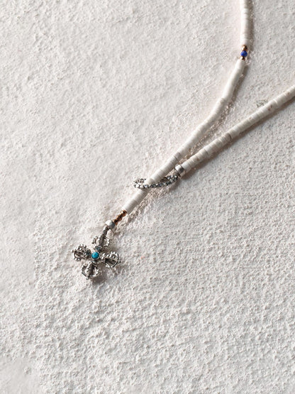 White Turquoise Cross Vajra Necklace