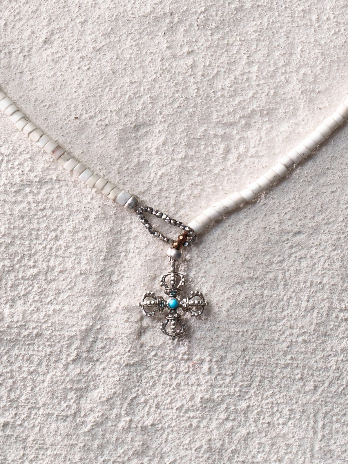 White Turquoise Cross Vajra Necklace
