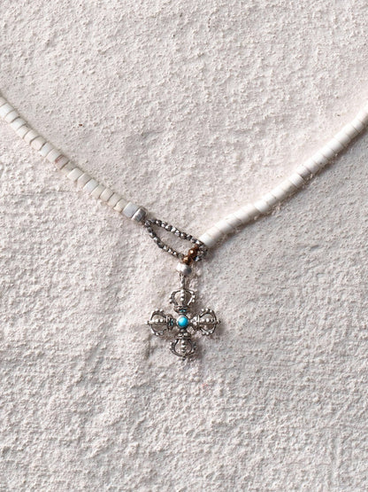 White Turquoise Cross Vajra Necklace
