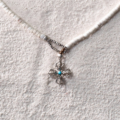White Turquoise Cross Vajra Necklace