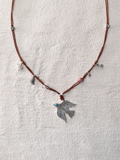 Azure Spirit Bird Cord Necklace