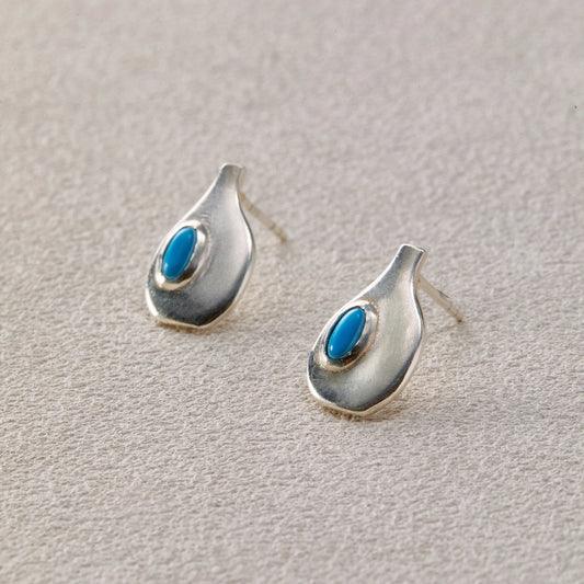 Elegant Silver Drop Earrings with Blue Gemstone by Ensage