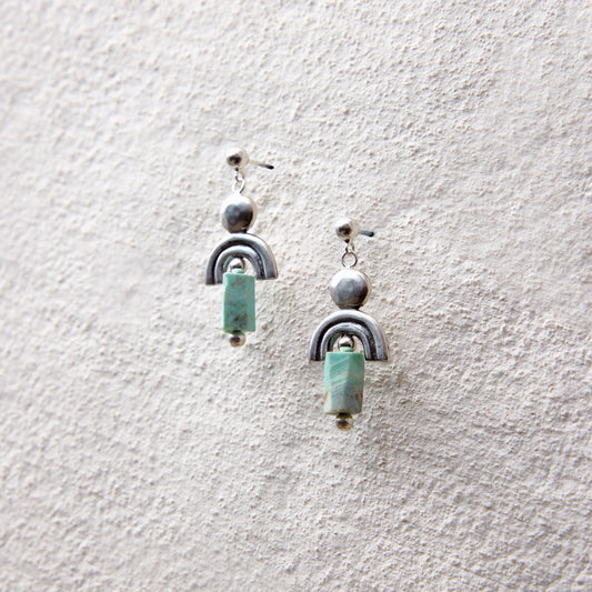 ensage-tokyo-wind-arch-amulet-earrings-925-sterling-silver-natural-turquoise-dangle-jewelry-ethnic-style