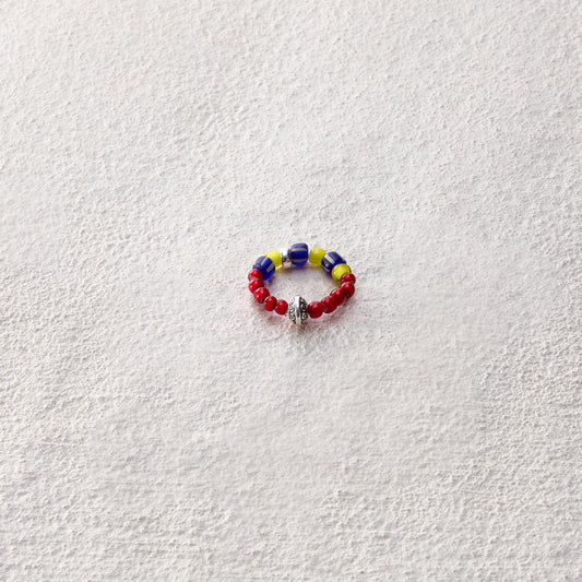 ensage-tokyo-ancient-beads-amulet-ring-925-sterling-silver-red-yellow-blue-glass-beads-elastic-jewelry