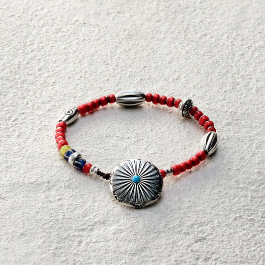 ensage-tokyo-sun-spirit-bracelet-925-sterling-silver-red-glass-beads-turquoise-solar-pendant