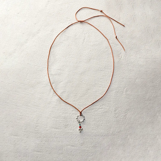 ensage-tokyo-circle-of-the-dreamer-necklace-925-silver-spiked-ring-pendant-turquoise-red-green-beads-wax-cord