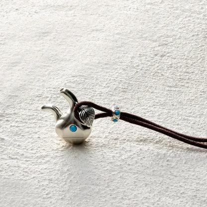 ensage-tokyo-leaf-of-the-wind-flask-necklace-925-sterling-silver-double-spout-vessel-leaf-charm-turquoise-clear-quartz