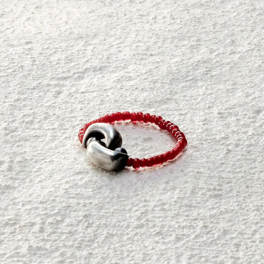 ensage-tokyo-nomad-knot-ring-925-sterling-silver-red-glass-beads-elastic-jewelry-handcrafted