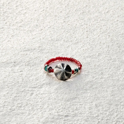 ensage-tokyo-nomads-pulse-ring-925-sterling-silver-red-glass-beads-turquoise-elastic-jewelry