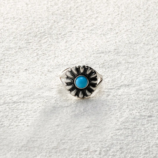 ensage-tokyo-nomad-sunflower-ring-925-sterling-silver-turquoise-center-ethnic-jewelry-adjustable