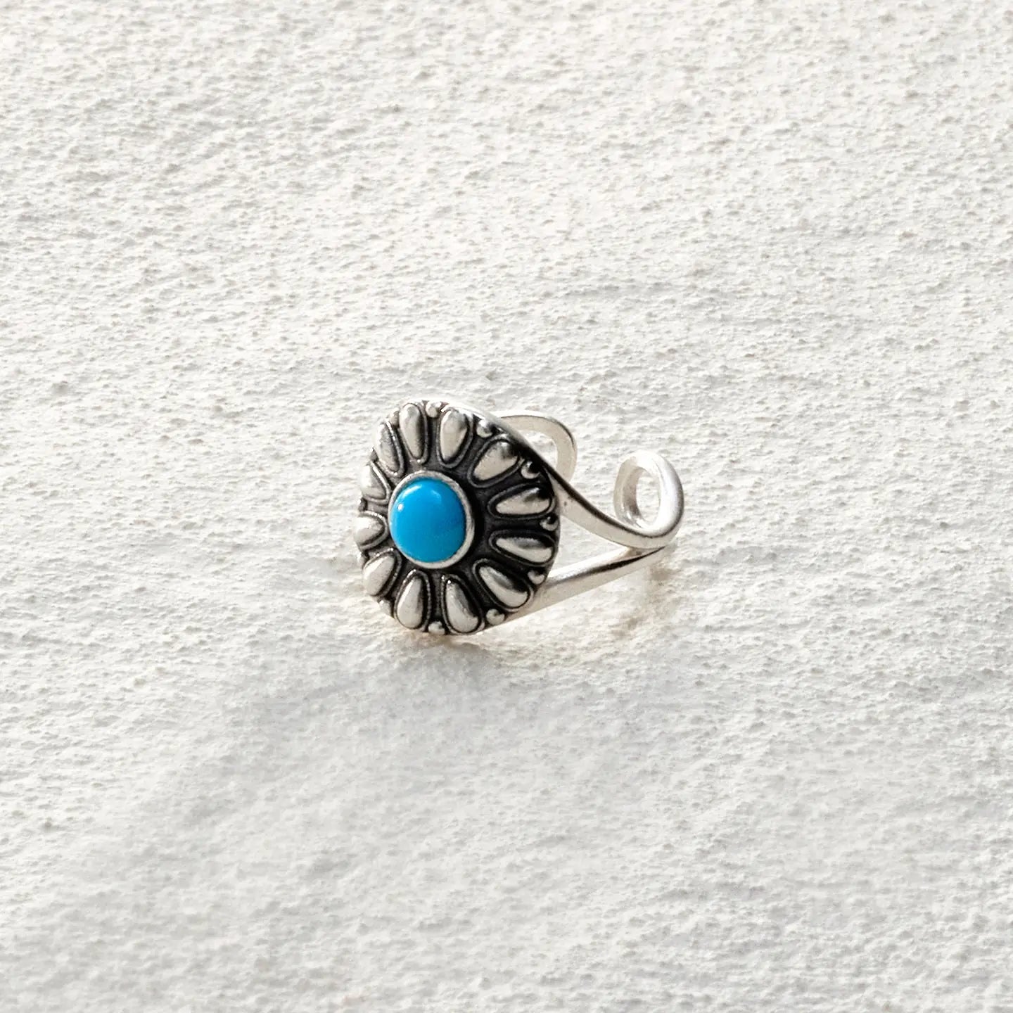 ensage-tokyo-nomad-sunflower-ring-925-sterling-silver-turquoise-center-ethnic-jewelry-adjustable