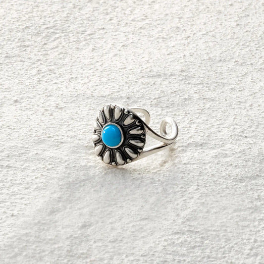ensage-tokyo-nomad-sunflower-ring-925-sterling-silver-turquoise-center-ethnic-jewelry-adjustable