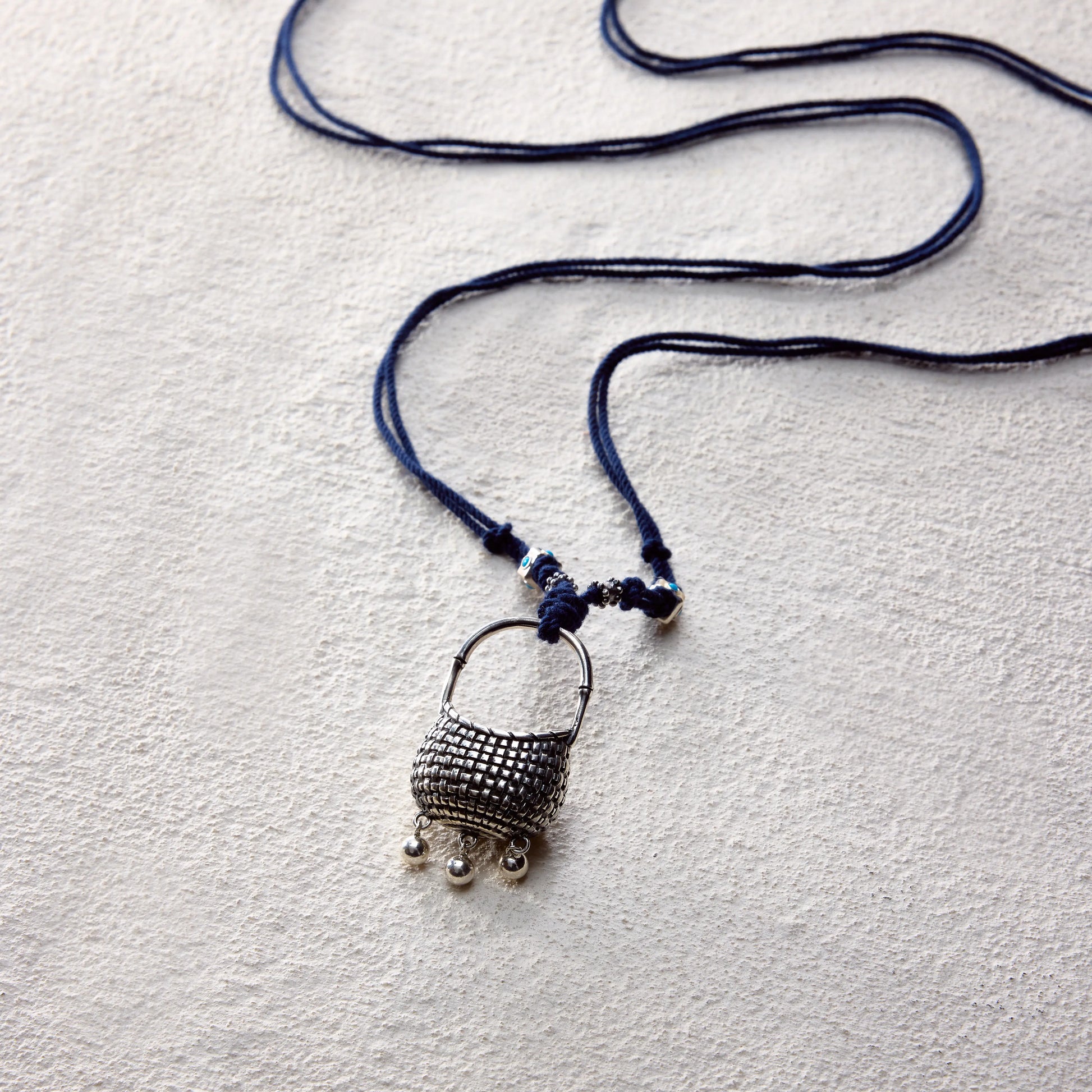 ensage-tokyo-nomads-basket-necklace-925-sterling-silver-woven-basket-pendant-blue-cotton-cord-silver-beads