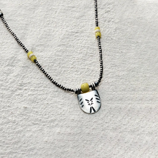 ensage-tokyo-seal-of-dawn-necklace-antique-925-sterling-silver-engraved-shield-pendant-yellow-glass-beads-agate