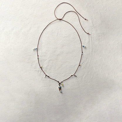 ensage-tokyo-spirited-horn-necklace-925-sterling-silver-engraved-cap-natural-horn-pendant-turquoise-inlay-beaded-wax-cord