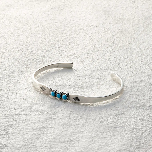 ensage-tokyo-starline-cuff-925-sterling-silver-three-turquoise-inlays-geometric-engraving